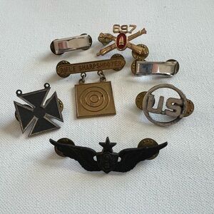 Vintage Military Insignia Pin Set - Gold, Silver, Black